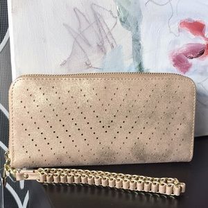Gold and nude wristlet